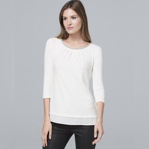 3/$30 NWT White House Black Market Jewel Neck Tie Back Cream Blouse Size Small